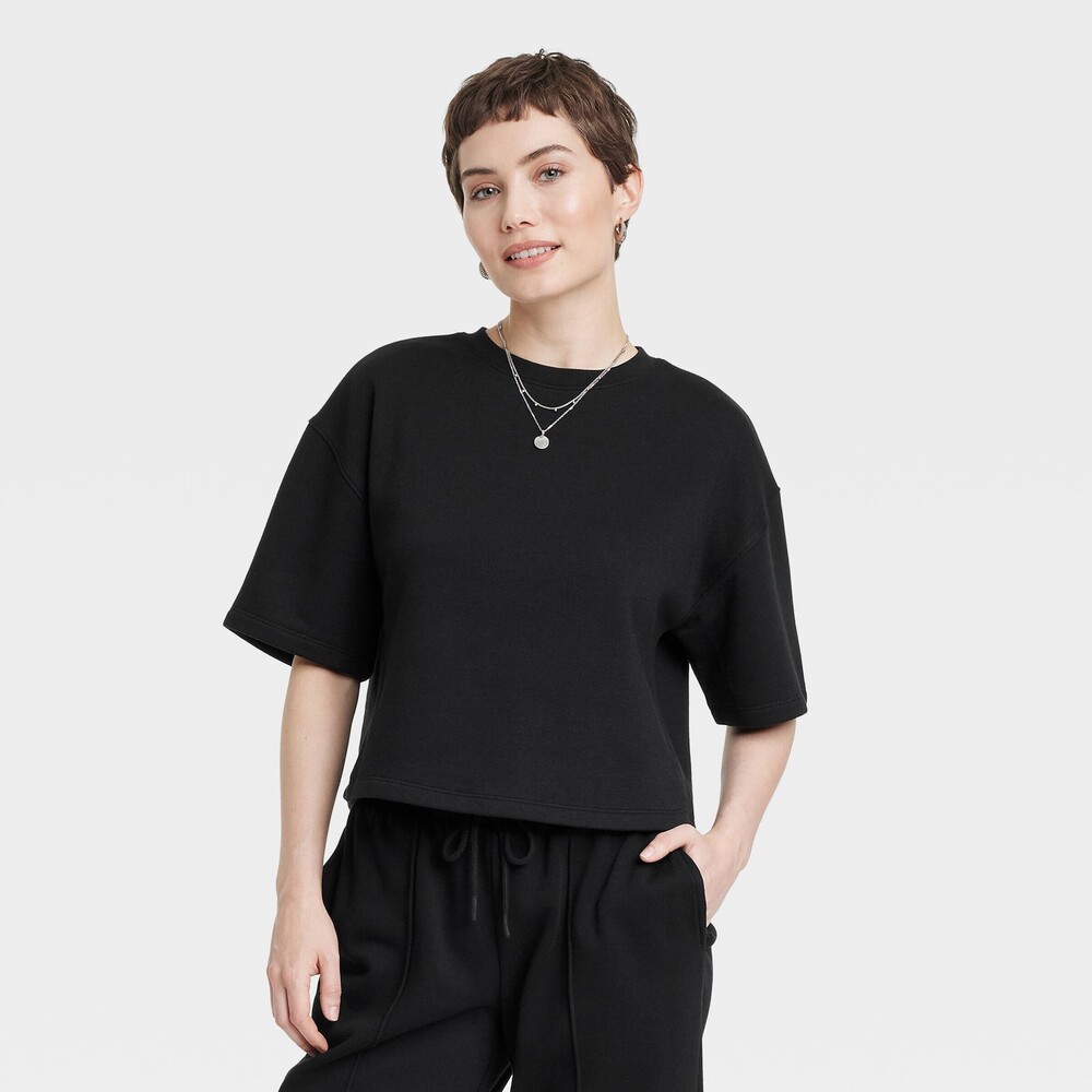 Universal Thread Leisure Studio Black Fleece Pullover Crop Top XS NWT